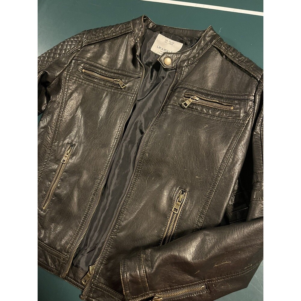 Lika Rulla Collection Kids Youth Faux Leather Jacket Coat Sz 11/12 Zipper Brown